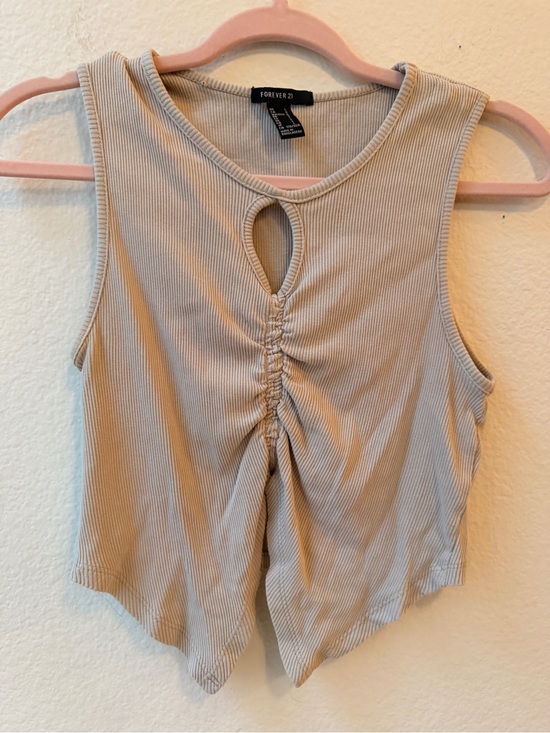 Forever 21 Tops - Forever 21 Beige Ruched Keyhole Ribbed Tank Y2K Festival Neutral Summer Crop L‎